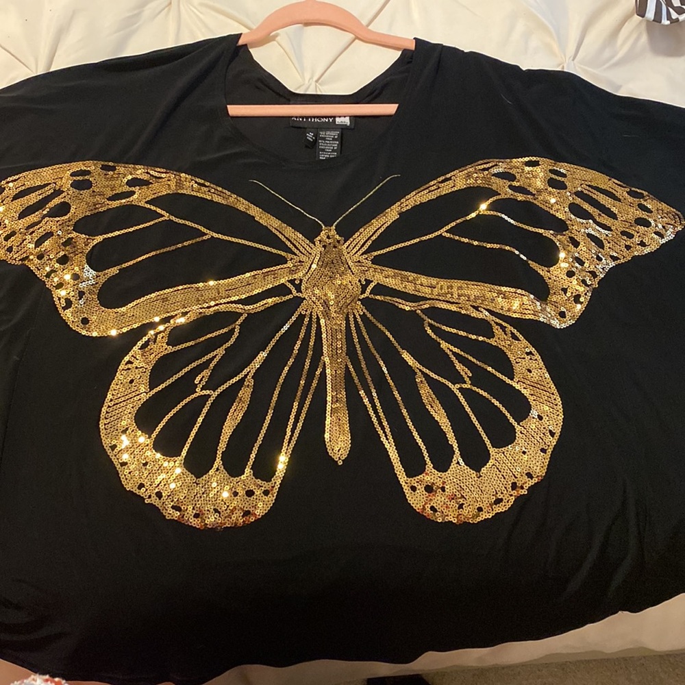 Antthony by Antthony Mark Hankins 💛 Gold Sequin Butterfly Black Tunic - M